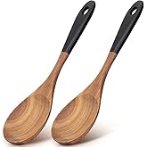 2 Pcs 12" Large Wooden Spoons for Cooking Utensils Acacia Wood Non Stick Serving Spoon for Baking Cooking Spatula Set Bamboo Teak Long Stirring Mixing Spoons Big Ladle Kitchen Tools Gift