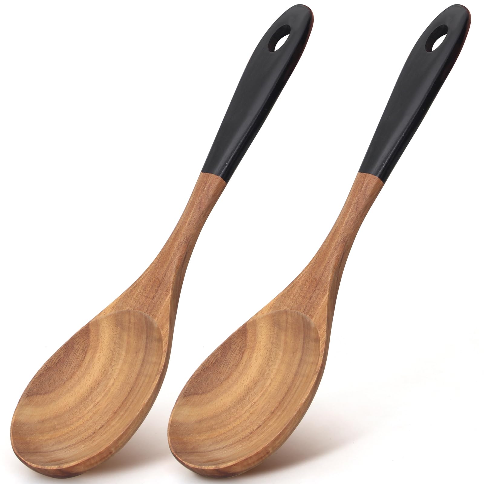 Photo 1 of 2 Pcs Large Wooden Spoons for Cooking Serving Utensils 12" Big Mixing Non Toxic Spoon for Baking Cooking Spatula Set Unique Acacia Wood Teak Long Stirring Spoons Ladle Kitchen Tools Gift