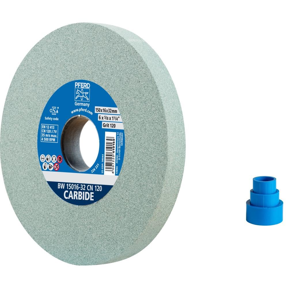 PFERD Sanding Disc 150 x 16 x 32 mm, Carbide, Grain Size 120, Silicon Carbide, 39008421 - Sanding Disc for Working Hard Materials with Integrated Reducing Sleeves (25/20/16 mm)