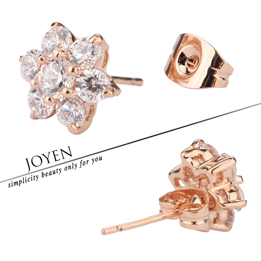 JOYEN Rose Gold Flower Shape Cubic Zirconia Earrings Studs for Women
