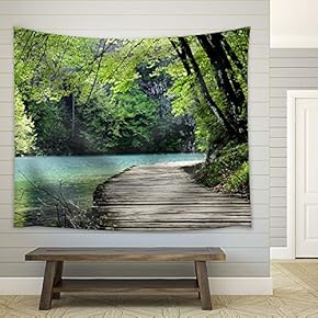 A Wooden Bridge Near a River - Fabric Tapestry, Home Decor - 51x60 inches