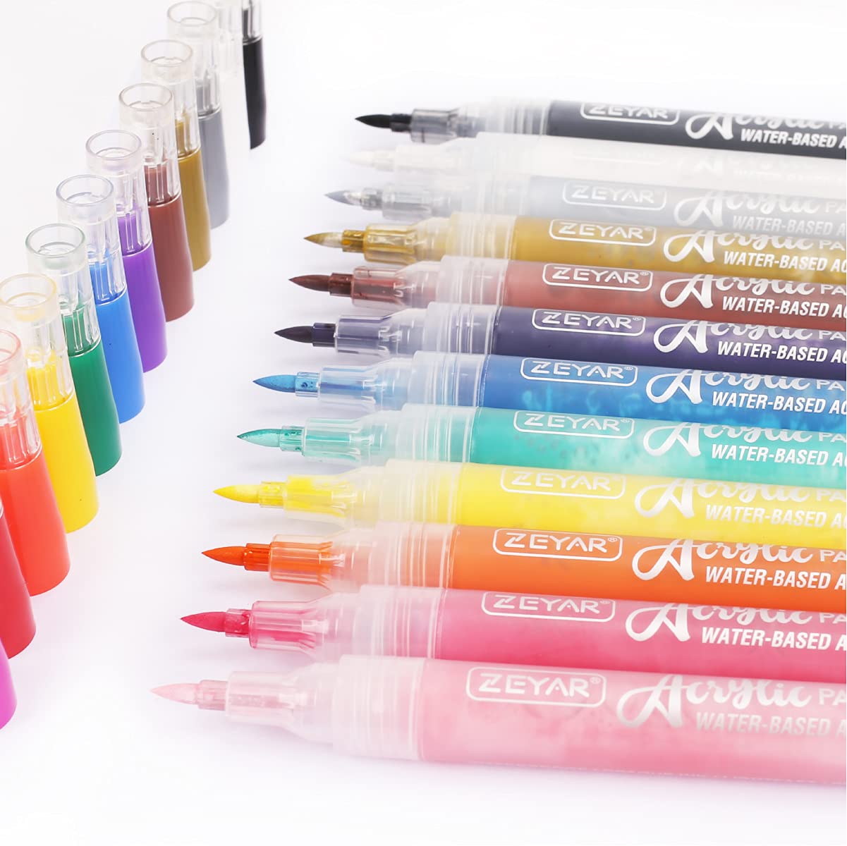 ZEYAR Acrylic Paint Pens Brush Tip, Valve-action Structure, Waterproof Ink, Writes on Paper, Rock, Rubber, Ceramics, Wood, Glass and more, Patented Product (12 Classic Colors)