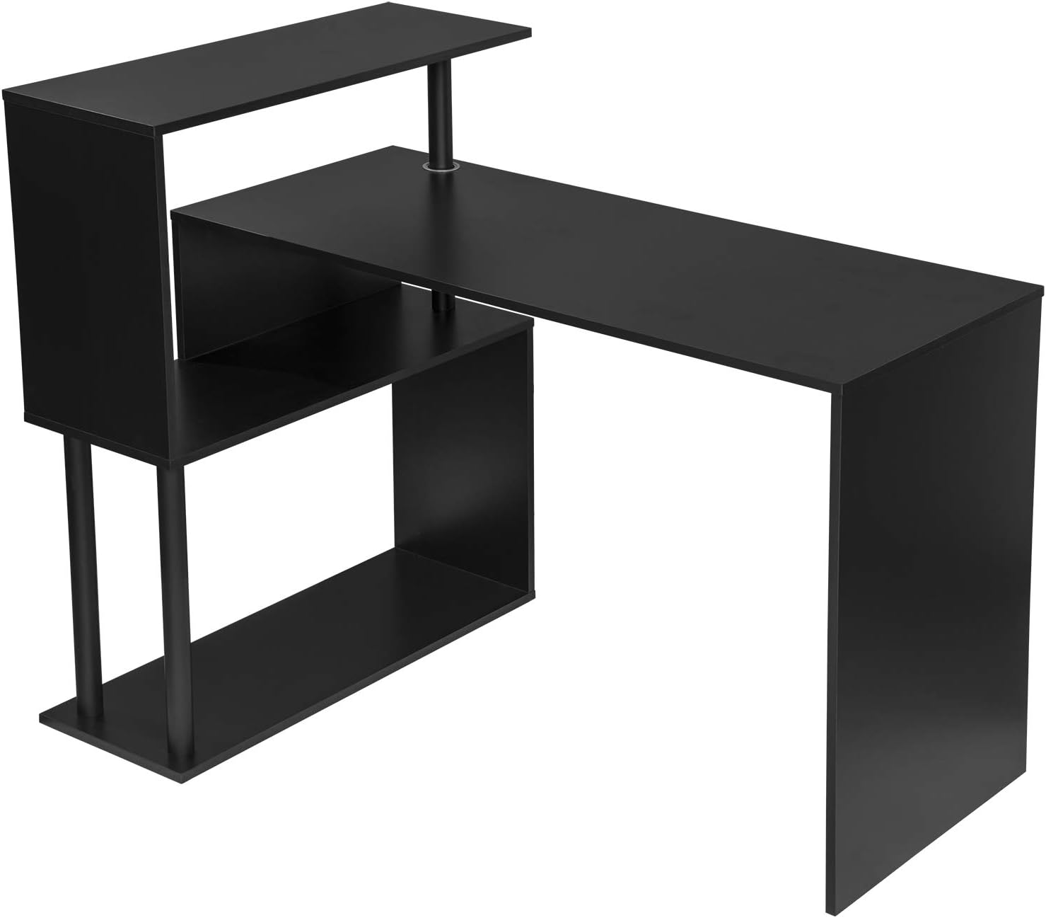 Scrivania Angolare Con Libreria - 120x100 Cm Nero | WOLTU Design Scandinavo | Salvaspazio Per Ufficio E Casa - Foto 2