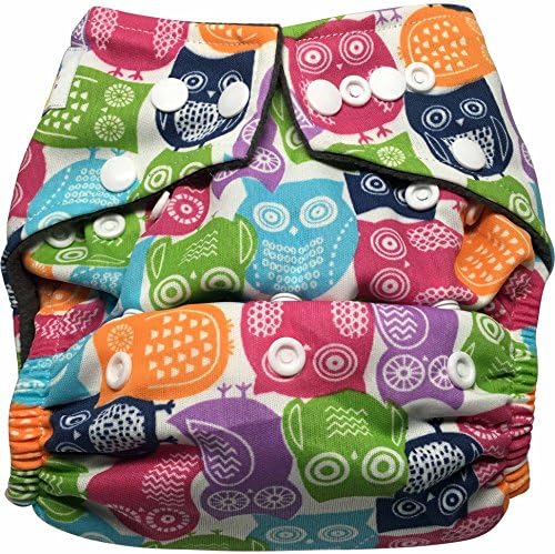 Happy Playful 1 Baby Cloth Diaper All in One One Size Bamboo Charcoal Best for Baby's Soft Skin + 1 FREE Bamboo Charcoal Insert (5 Layers Thick). Machine Washable, Reusable, Adjustable (Owl)