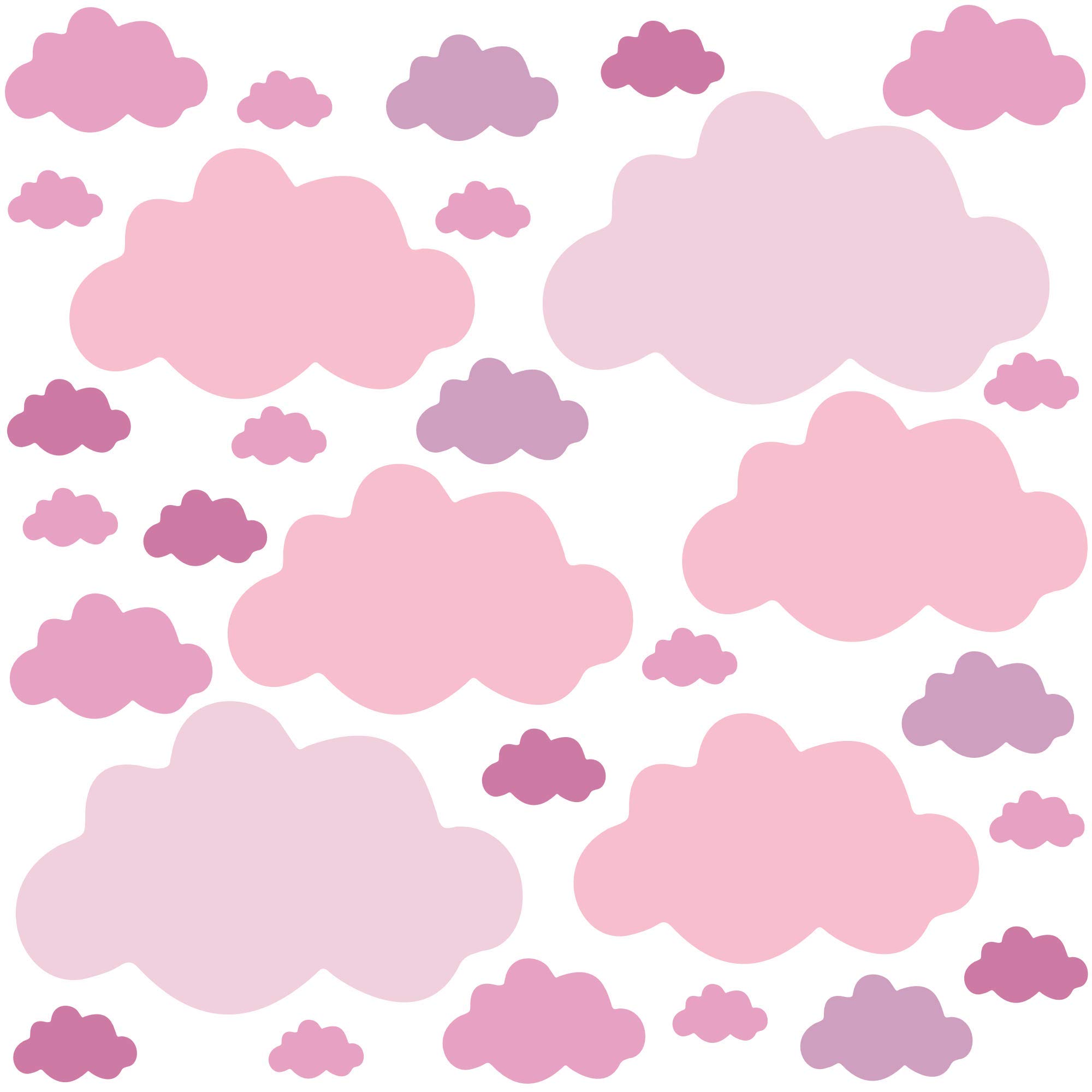 PREMYO Set of 30 Cloud Wall Stickers Kids - Nursery Decor Easy to Apply - Decals for Bedrooms Girls Boys Pastel Rose