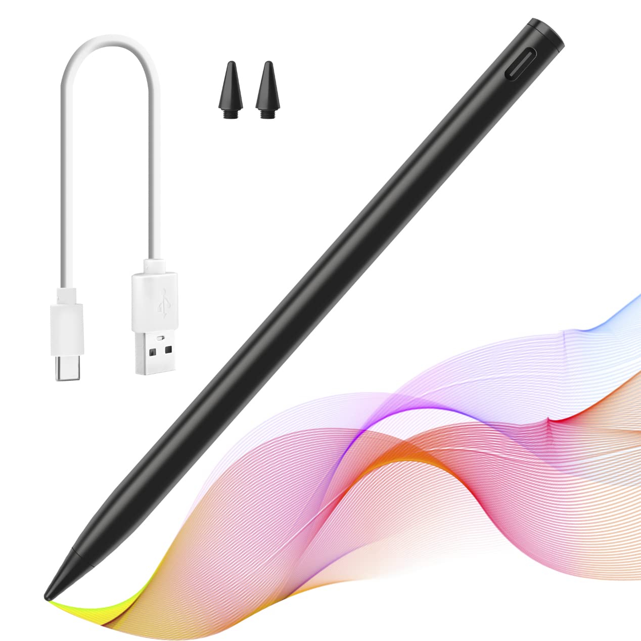 Stylus Pencil For Ipad,Rechargeable Active Palm Rejection Pen with Tilt Function,Compatible with iPad 9/8/7/6th/Pro(5/4/3rd)/Mini 6/5th/ Air 5th/4th/3rd Gen (Black)