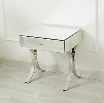 Venetian Mirrored One Drawer Curved Leg Bedside Table Amazon Co