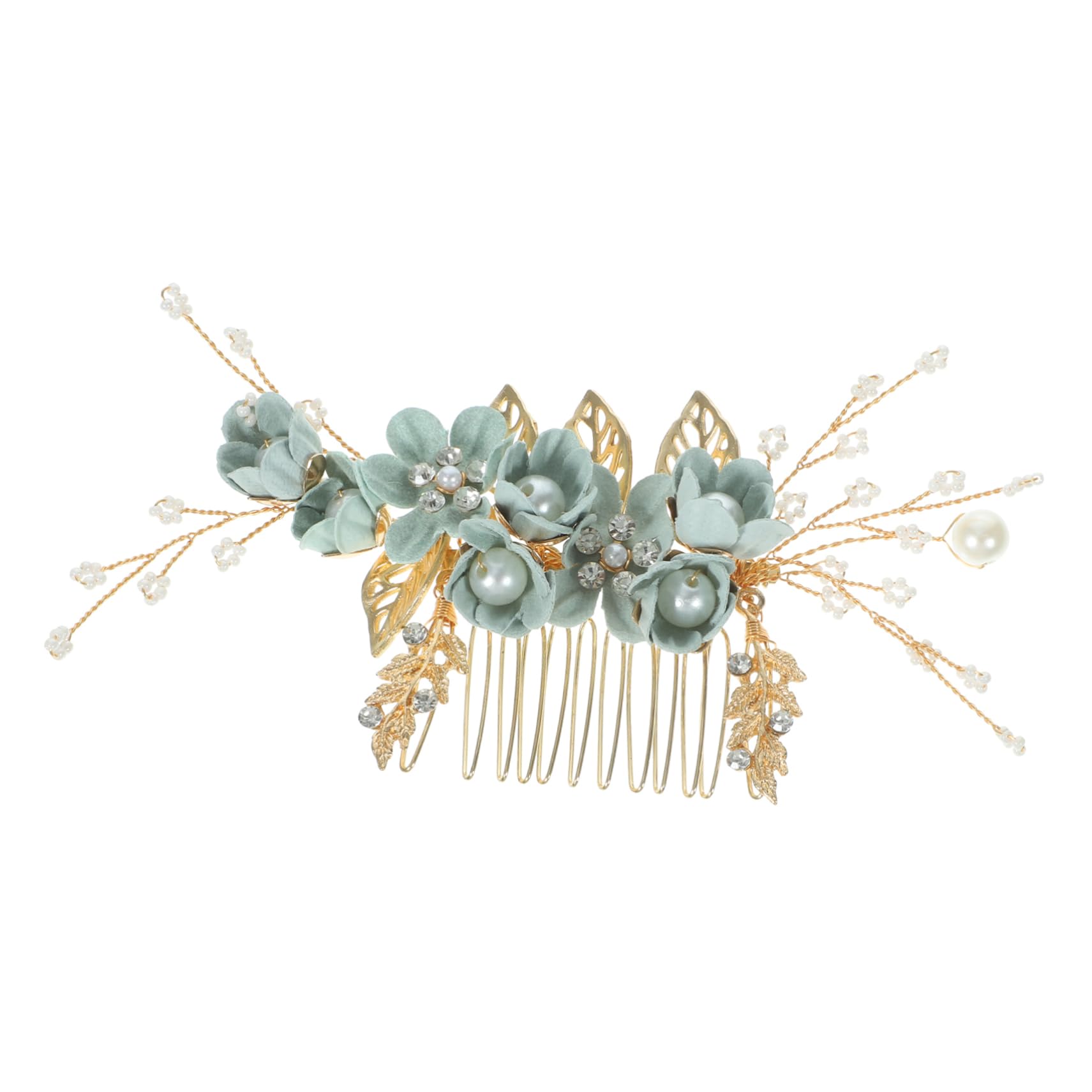 KONTONTY Green Wedding Hair Comb with Crystals Alloy Rhinestone Bridal Hair Accessories for Special Occasions for Bride and Bridesmaids