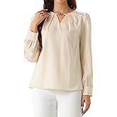 Allegra K Satin Silk Blouse for Women's Keyhole Neck Long Sleeve Top Elegant Casual Work Dressy Shirts Top