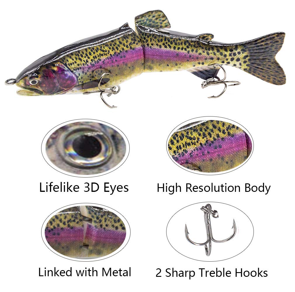 YL OUTDOOR Bass Fishing Lures Slow Sinking Multi Jointed Trout Crankbaits Popper Life-Like Fishing Tackle for Freshwater and Saltwater