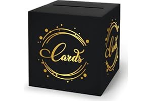 LIKAJON 1 Pack Black and Gold Foil Card Box for Party, 8.7" Black Gift Card Box Money Box for Birthday, Wedding, Baby Shower, Retirement, Anniversary, Bridal Shower, Raffle Ticket
