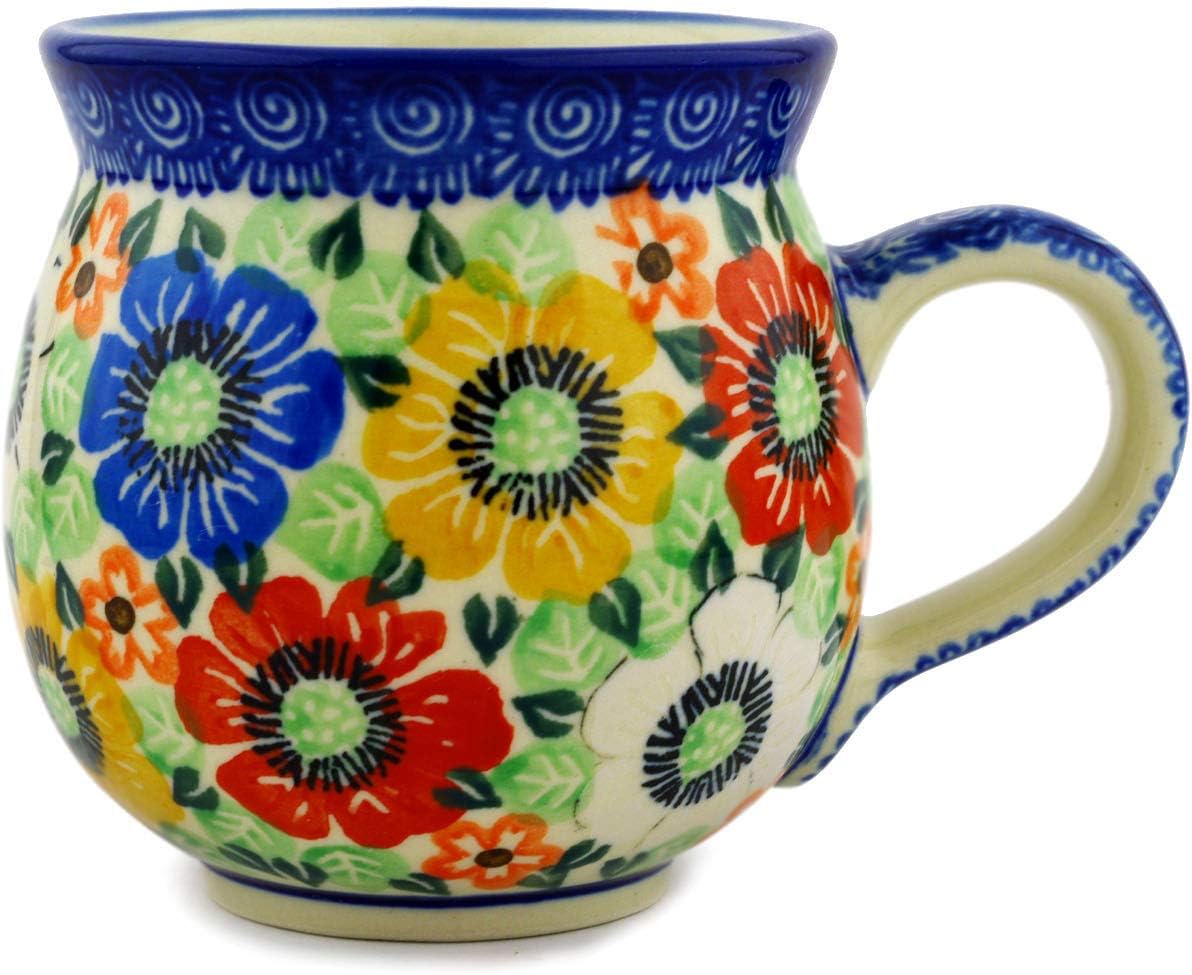 Polish Pottery 11 oz Bubble Mug made by Ceramika Artystyczna (Primary Flowers Theme