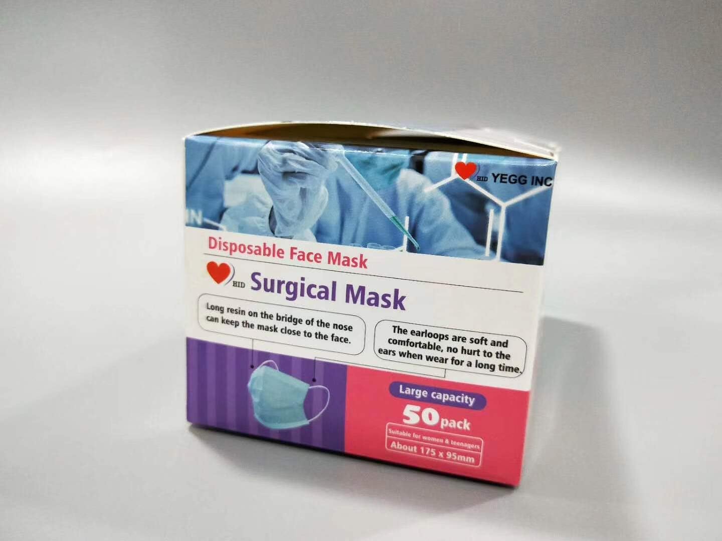 Disposable 3-Ply UltraLight Weight Face Mask Antiviral Medical Surgical Earloop Polyester Masks for Personal Health - Pack of 50