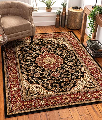 Noble Medallion Black Persian Floral Oriental Formal Traditional Area ...