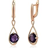 Watforsh 14k Rose Gold Plated Dark Purple Round Rhinestones Teardrop Earrings Dangle Hypoallergenic Stone Earrings for Women