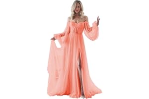 HOMDOR Long Sleeve Wedding Dress Plus Size Prom Dress 2024 Tulle Ball Gown Princess Formal Evening Gowns for Women