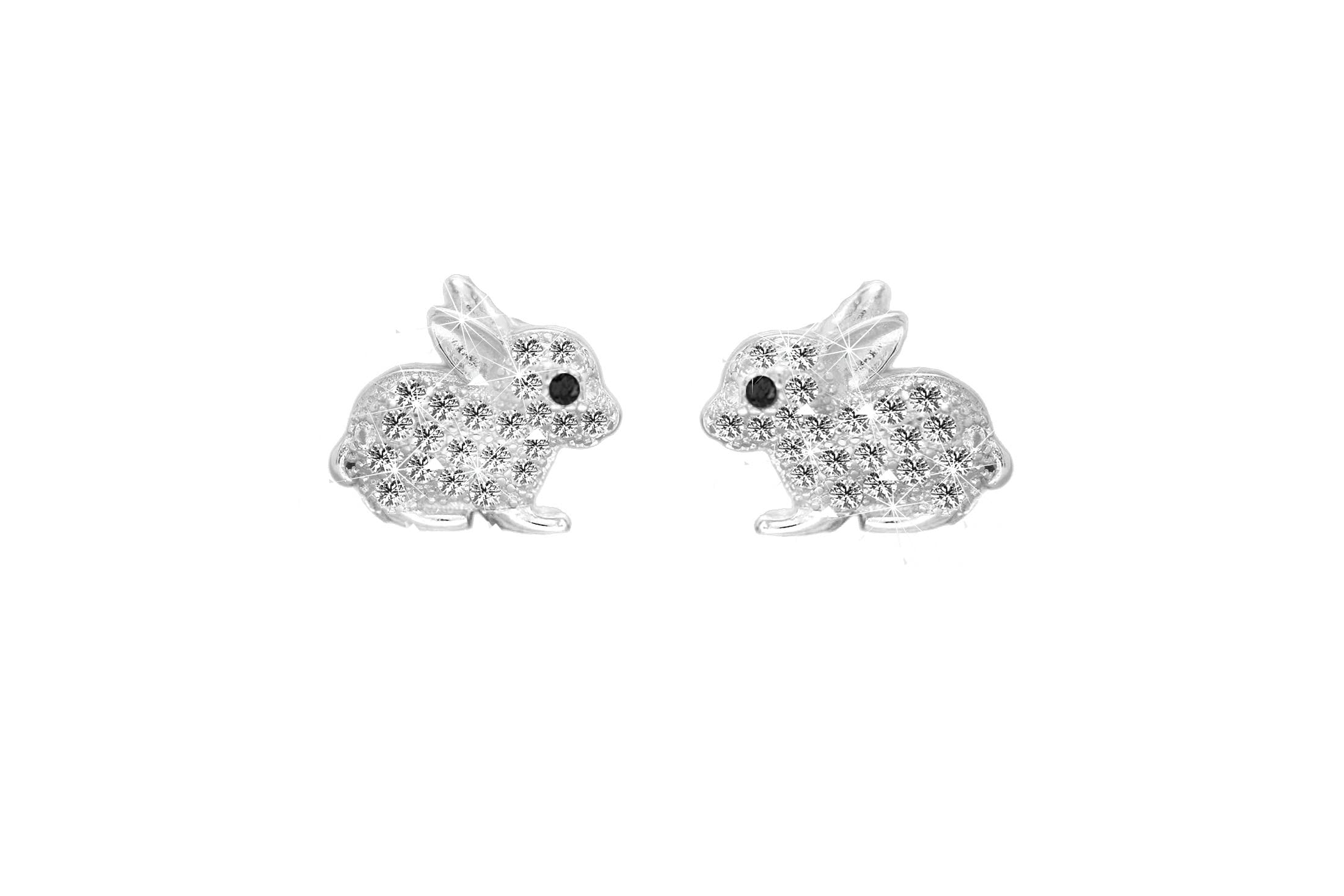 Kaguyo Silver Earrings for Women - rose gold 925 Sterling Silver Pave Zircons Cute Easter Bunny Stud Earrings for Women Girls and Kids - Birthday Gift — image 1