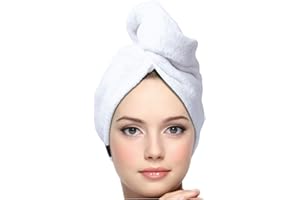 KEEPOZ Hair Towel Wrap Quick Dry 100% Cotton Super Absorbent Turban Head Wrap for Women with Button, Non Microfiber Anti Friz