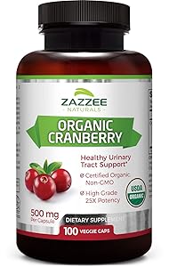 Zazzee USDA Organic Cranberry Extract, 12,500 mg Strength, 100 Veggie Caps, USDA Certified Organic, Potent 25:1 Extract, Made from Fresh Whole Organic Cranberries, Vegan, All-Natural and Non-GMO