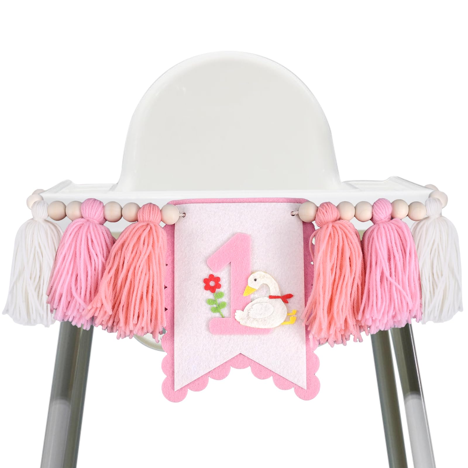 One Silly Goose High Chair Banner, Pre-Strung 1st Birthday Highchair Banner Felt Silly Goose Garland Birthday Decorations for Girls (Pink)