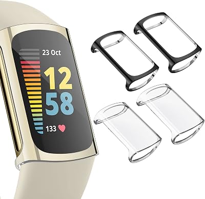 WOOZ Fitbit Charge 6 5 Screen Protector Case Cover TPU All-Around Black Clear