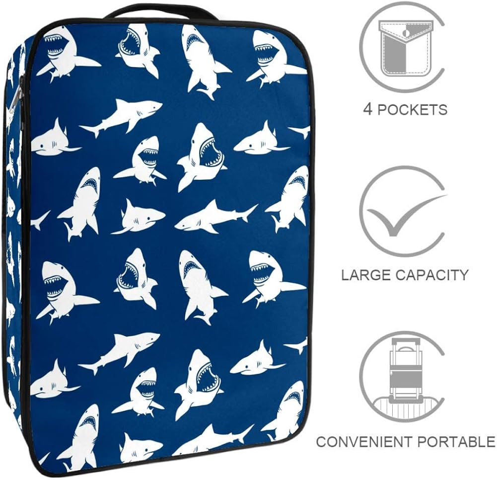 DEYYA Shoe Bag Holds White Sharks In Blue Printing Shoe Organizer Storage Pouch for Travel and Daily Use