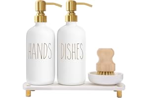 MOMEEMO Gold Soap Dispenser Set Comes with Stainless Steel Pumps, Instant Dry Tray, and Dish Scrub Brush, Suitable for Kitchen Decor and Accessories. (Gold)