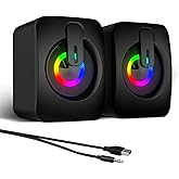 MELOGAGA RGB Computer Speakers, USB-Powered PC Speakers with 7-Color LED Backlight, 3.5mm Aux Compact Soundbar for Desktop, Laptop, Tablet – Crisp Audio & Space-Saving Design
