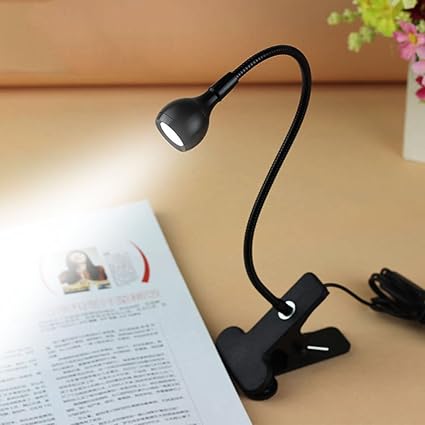 Rrimin USB Flexible Reading LED Light Clip-on Beside Bed Table Desk Lamp (White Light Black)