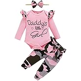 Aoswep Newborn Baby Girl Clothes, Infant Girl Outfits Long Sleeve Ruffle Romper + Floral Pants + Headband Set