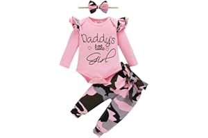 Aoswep Newborn Baby Girl Clothes, Infant Girl Outfits Long Sleeve Ruffle Romper + Floral Pants + Headband Set