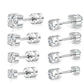 VOLUKA Titanium Cubic Zirconia Stud Earrings -Screw Back Hypoallergenic for Sensitive Ears Grade Titanium Stud Earrings for Women Men