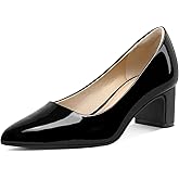 mysoft Women's Pointed Toe Pumps 2 Inch Chunky Block Low Heels Dressy Shoes Slip On Pumps