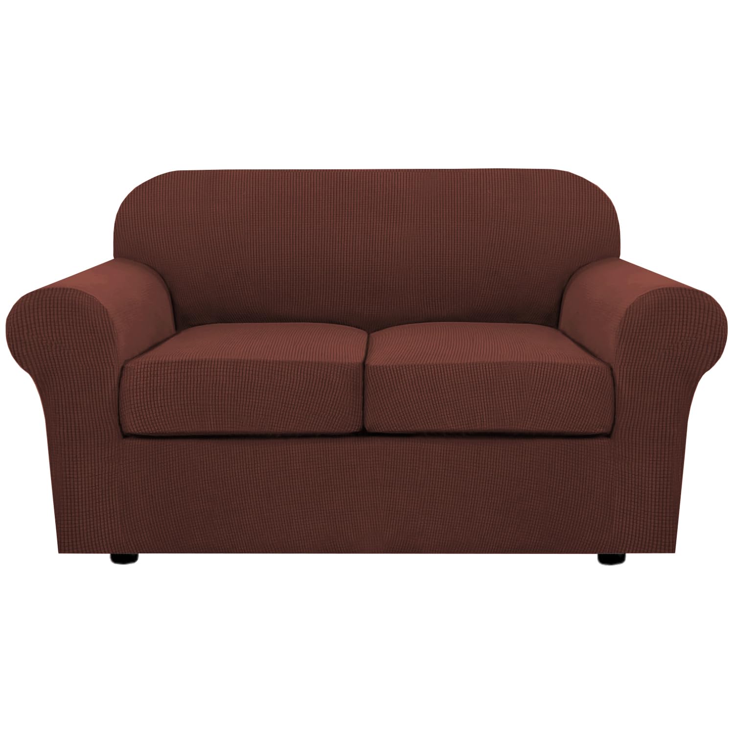 Photo 1 of H.VERSAILTEX 3 Piece Stretch Sofa Covers for 2 Cushion Loveseat Couch Covers for Living Room Sofa Slipcovers (Base Cover Plus 2 Seat Cushion Covers) Thicker Jacquard Fabric (Medium Sofa, Burnt Brick)