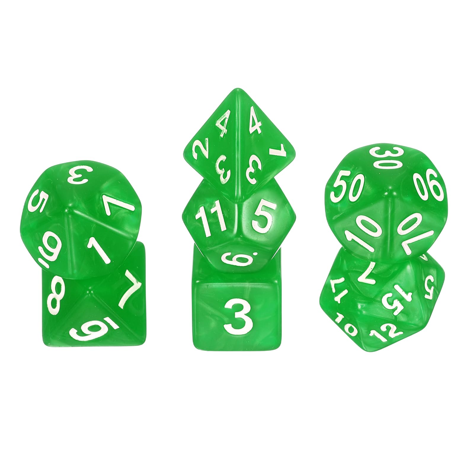 sourcing map Polyhedral Dice Set, 7 Pcs Acrylic Dice for Role Playing Table Games Tabletop Gaming Accessories, Pearl Pattern Light Green