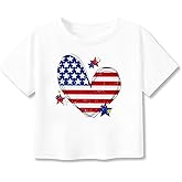 VVNTY Girls American Flag Crop Tops Kids USA Crop Shirt Patriotic 4th of July Tops 5-14 Years