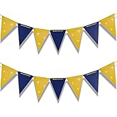 Aimto 20 Feet Navy Blue and Gold Triangle Flag Banner for Party Decorations,30pcs Flags