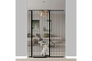 Qonimm 57" Extra Tall Pet Gate for Cats Dogs-29.5"-62.2" Extra Wide Cat Gate for Doorways and Stairs-1.37" Ultra Narrow Spacing Pressure Mounted Dog Gate with One-Handed Operation(43.4"-48")