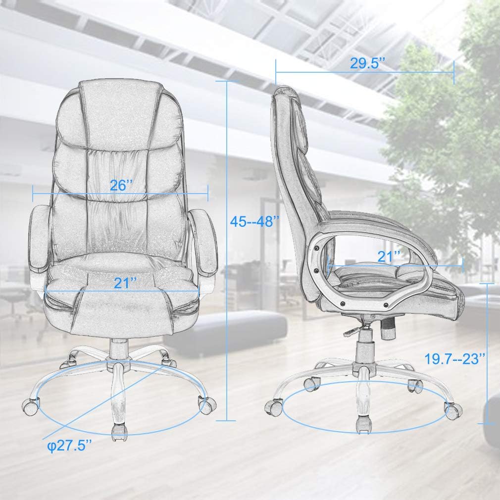 Home Office Chair Massage Desk Chair Ergonomic Computer Chair with Lumbar Support Headrest Armrest High Back Task Chair Rolling Swivel PU Leather Executive Chair for Women Adults, Black: Furniture & Decor