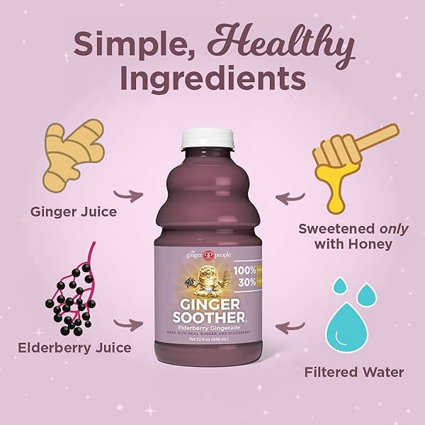 GINGER SOOTHER ELDERBERRY GINGERADE – IMMUNE SUPPORT, 30% LESS SWEET, MORE GINGER, REAL SIMPLE INGREDIENTS, ENJOY HOT OR COLD – 32 FL OZ BOTTLE (PACK OF 1)