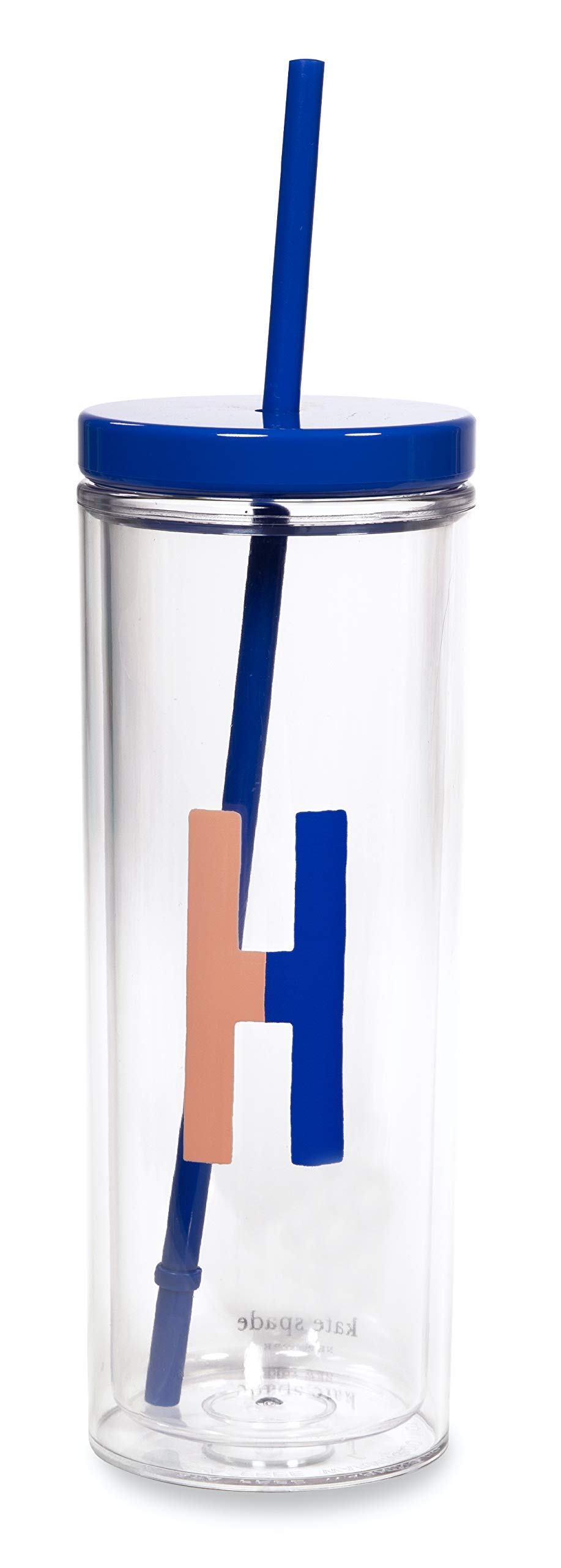 Kate Spade New York Insulated Initial Tumbler with Reusable Straw, 20 Ounce Acrylic Travel Cup with Lid, H (Blue)