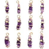 FINGERINSPIRE 12Pcs Natural Amethyst Crystal Pendant Gold Plated Wire Wrapped Crystal Gemstones Pendant with Star Decorations Healing Stones Pendant Charms for Necklaces Earrings Jewelry Making