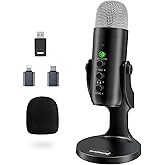 ZealSound Wireless Microphone,USB Mic for iPhone PC iPad Android Phone-Cordless Microphones with Mute Echo Monitor Volume Gain & Bluetooth BGM,2.4GHz for Podcast,ASMR,Gaming,YouTube Video/K66 Black