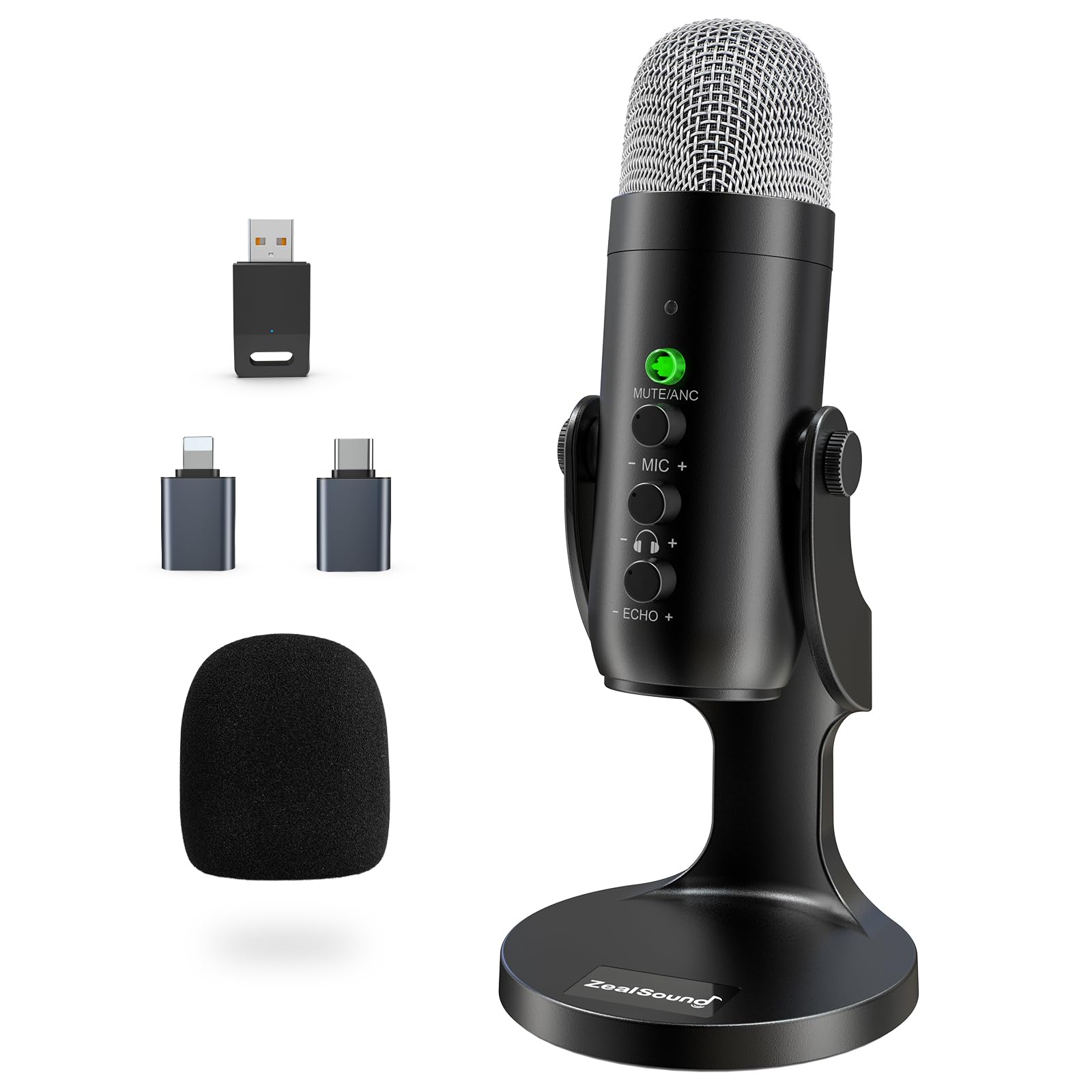 Photo 1 of ZealSound Wireless Microphone,USB Mic for iPhone PC iPad Android Phone-Cordless Microphones with Mute Echo Monitor Volume Gain & Bluetooth BGM,2.4GHz for Podcast,ASMR,Gaming,YouTube Video/K66 Black