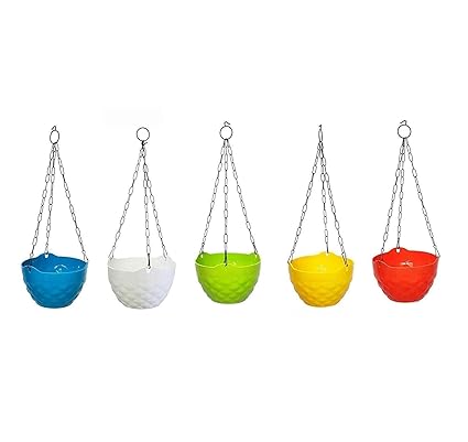 Abasr Diamond Hanging Baskets Rattan Waven Flower Pot Plant Pot with Hanging Chain for House, Garden and Balcony Decoration (Pack of 5)