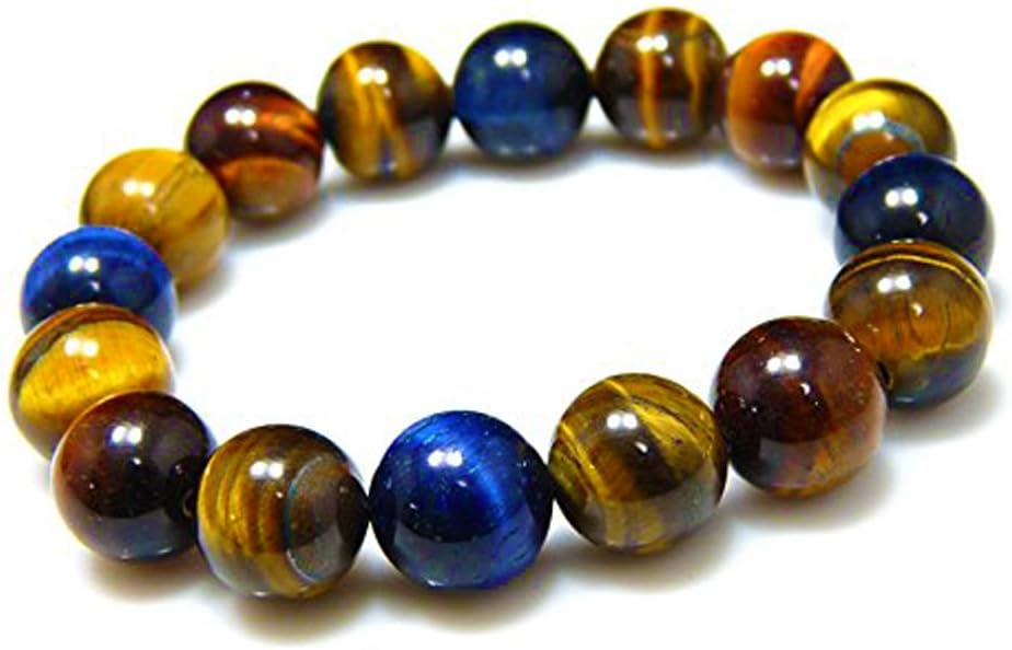 KYOUJUDOU Gem Beads Bracelet Stone Triple Tiger Eye 12mm (8.3in)