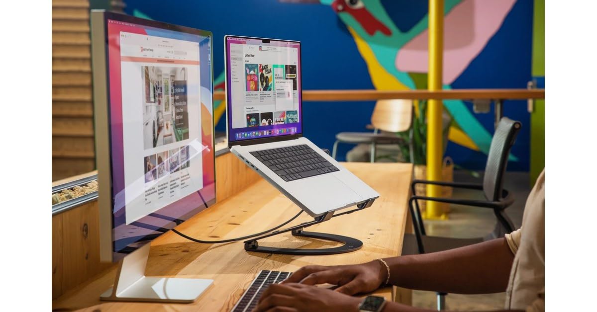 Twelve South Curve Flex | Ergonomic Height & Angle Adjustable Aluminum Laptop/MacBook Stand/Riser, fits 10"-17", folds flat for portability -travel pouch included, matte black - Image 6