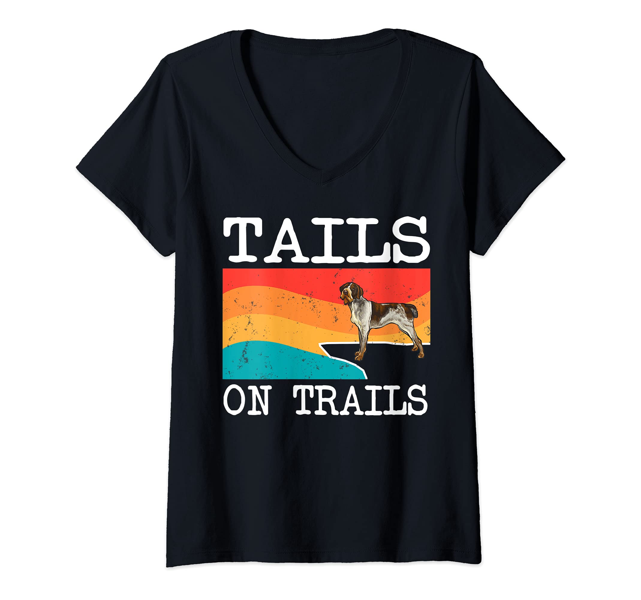 Womens Tails On Trails German Wirehaired Pointer Dog Funny Hiking V-Neck T-Shirt