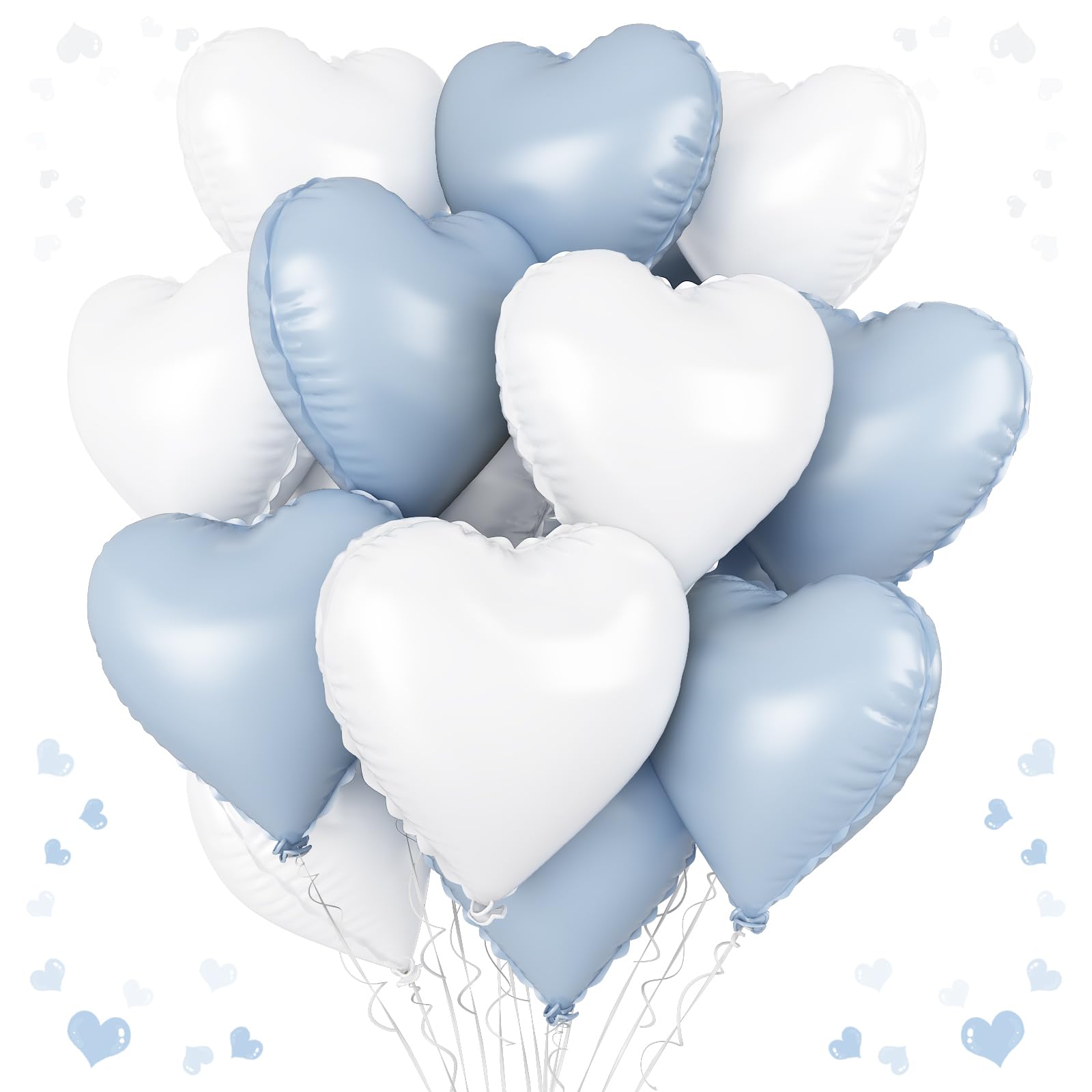 Photo 1 of Baby Blue and White Heart Balloons, 18 Inch Pastel Blue White Heart Shape Balloons, 12PCS Light Blue White Helium Foil Heart Balloon for Birthday Baby Shower Engagement Wedding Party Decorations