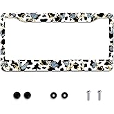 Personalise Cows and Butterfly License Plate Frames Cute Leopard License Plate Frame Car Universal Stainless Steel Accessories Cars Decor 2 Holes Screws Fits Standard US Vehicles Size 12.2 x 6 Inches